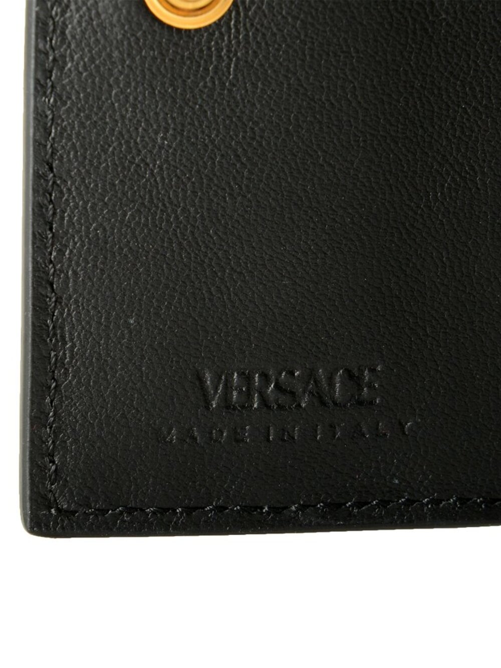 Versace Women's Black Leather Gold Color Creeca Logo Bifold Wallet - Picture 4 of 6